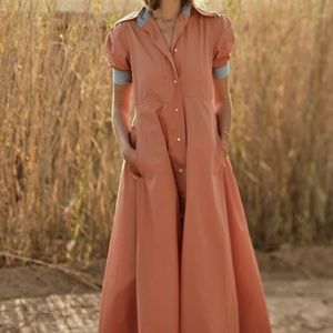 Thierry Colson Tiffen two tone/cotton-poplin midi dress/orange/M